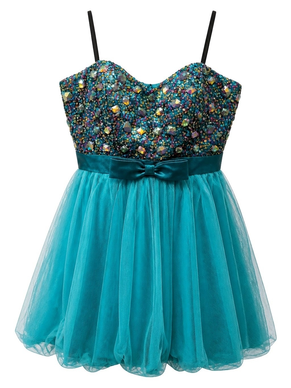 Masquerade Teal Beaded Sequin Tulle Party Dress - Women's Size 9/10 1196